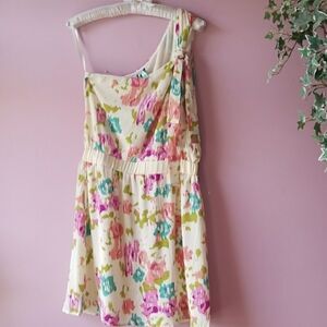 SILK Grecian Style Water Color One Shoulder Dress By Jaloux Yellow with  pattern